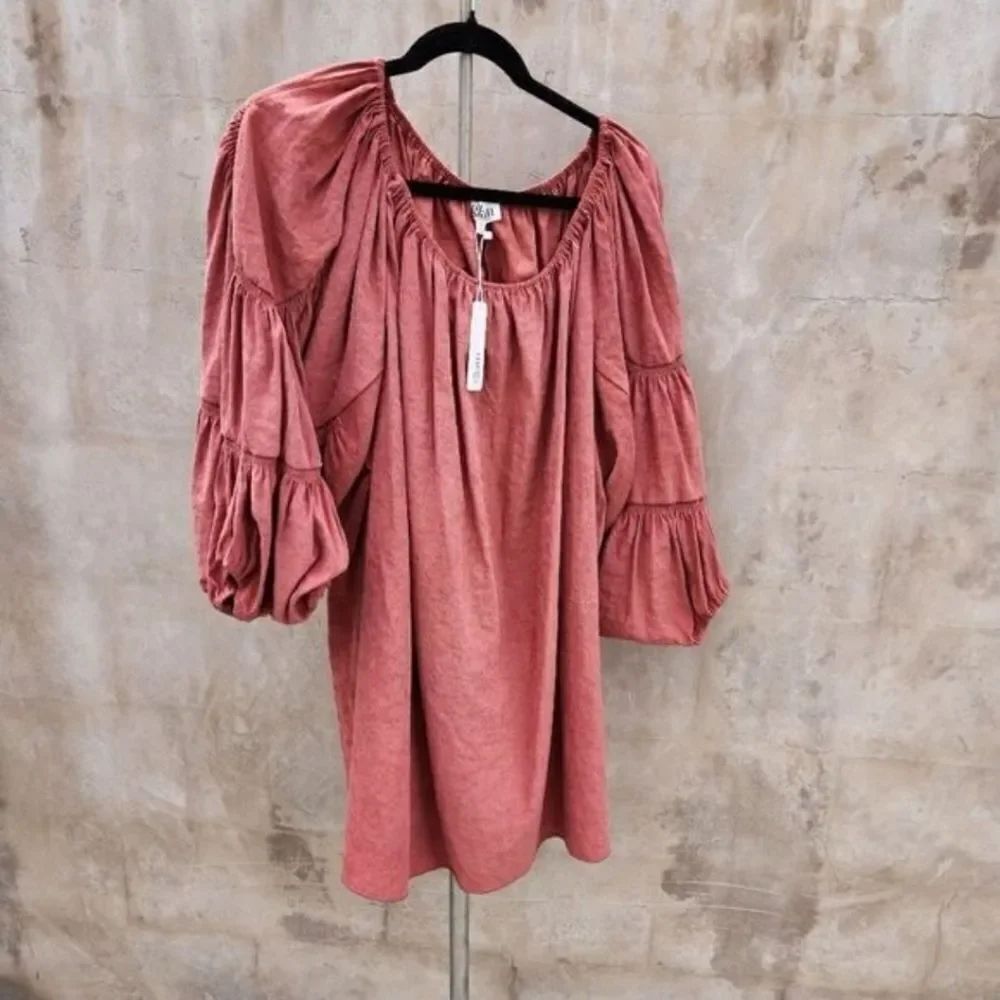 Glam New With Tag Puff Sleeve Billow Mini Dress Terracota Color
